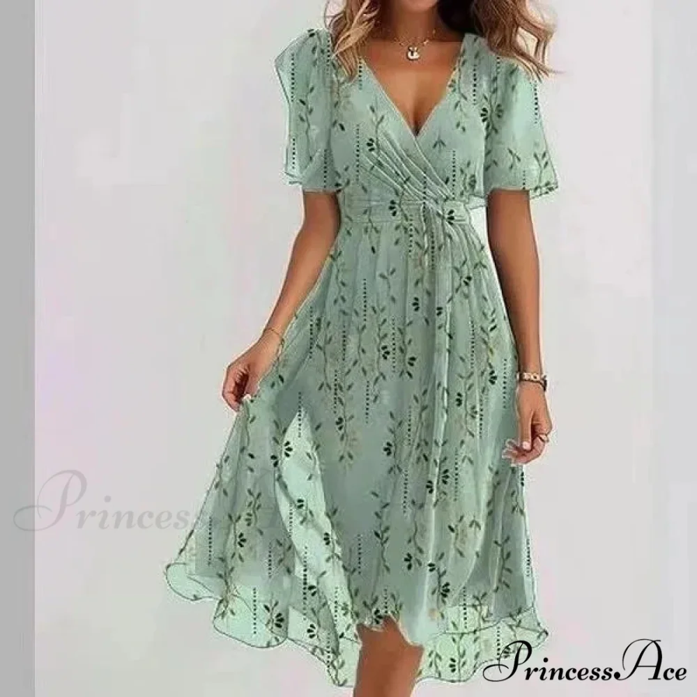 Sheer Blossom Pattern Plunging Neckline Dress - Image 16