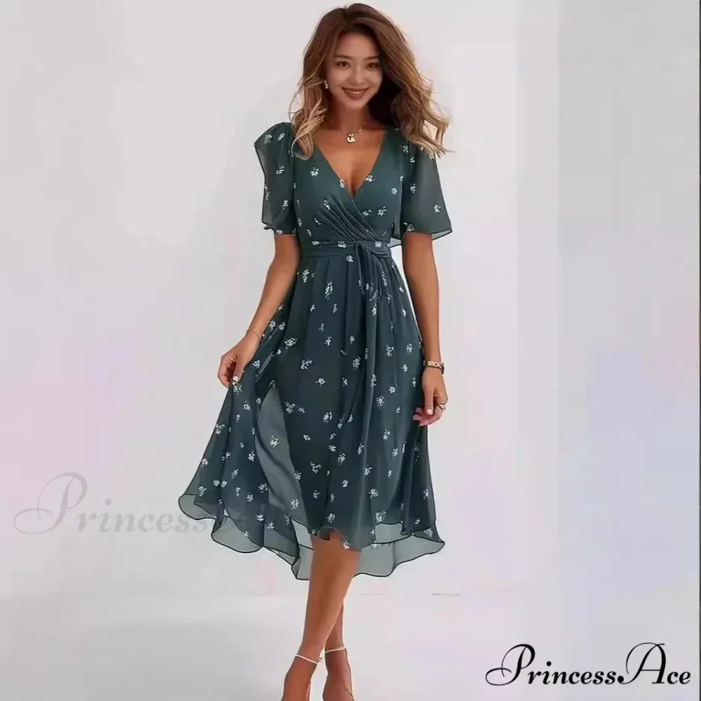 Sheer Blossom Pattern Plunging Neckline Dress - Image 2