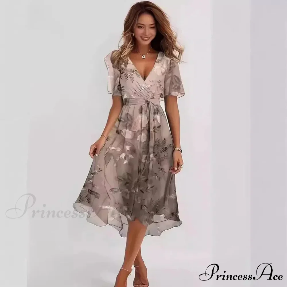 Sheer Blossom Pattern Plunging Neckline Dress - Image 3