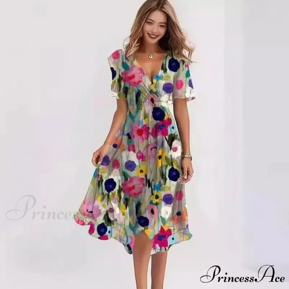 Sheer Blossom Pattern Plunging Neckline Dress - Image 5