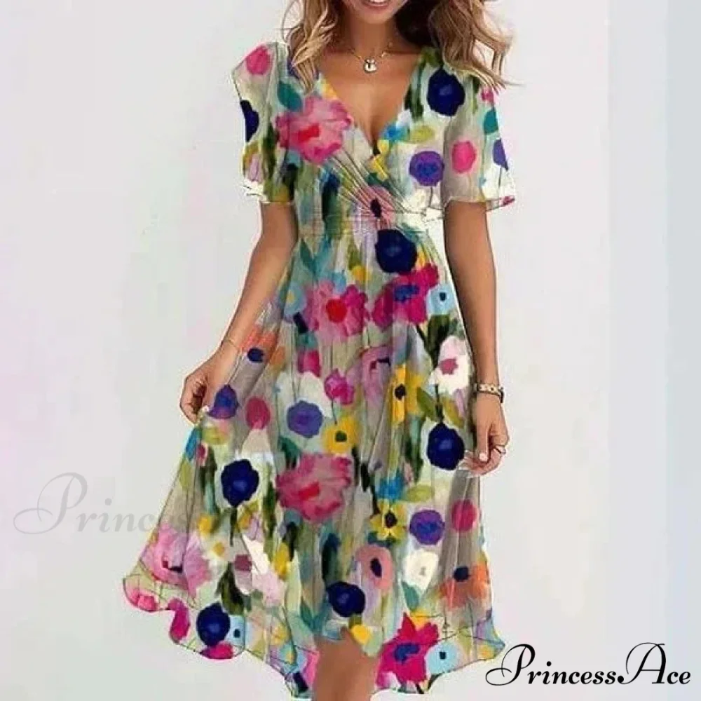 Sheer Blossom Pattern Plunging Neckline Dress - Image 7