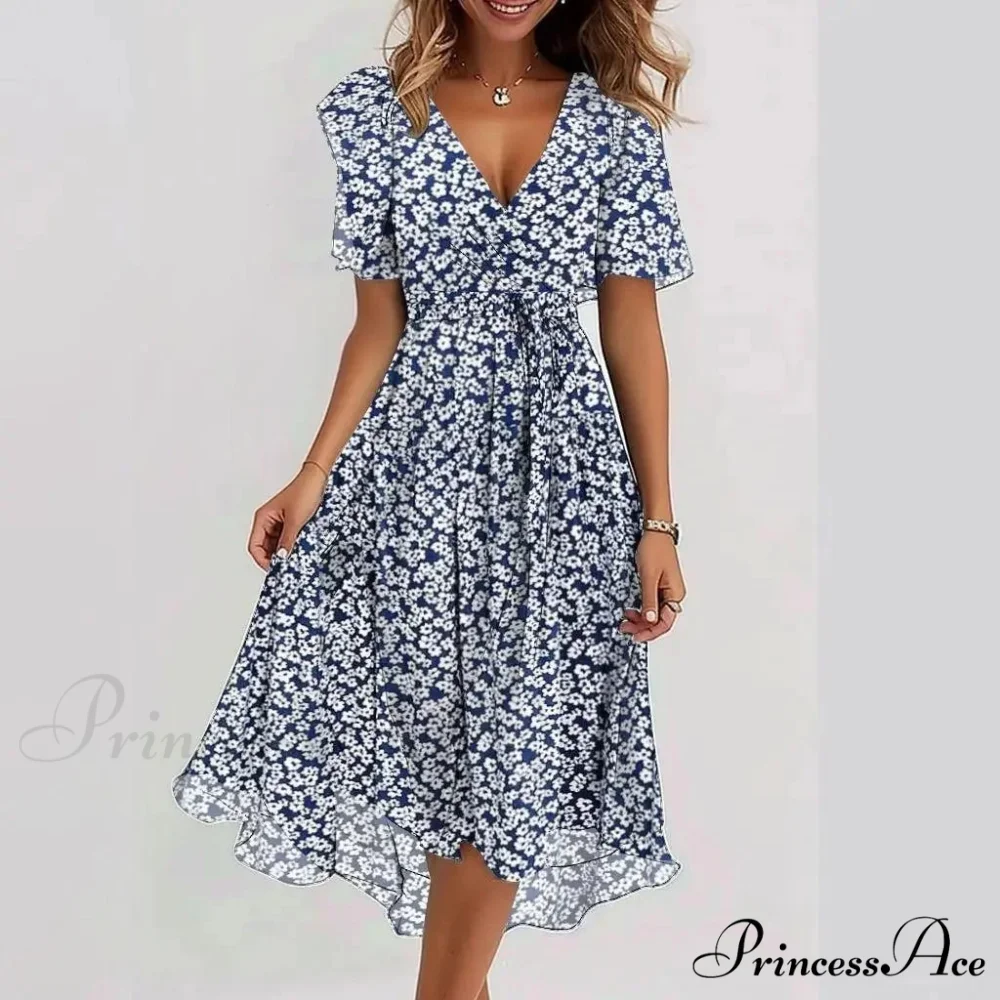 Sheer Blossom Pattern Plunging Neckline Dress - Image 9