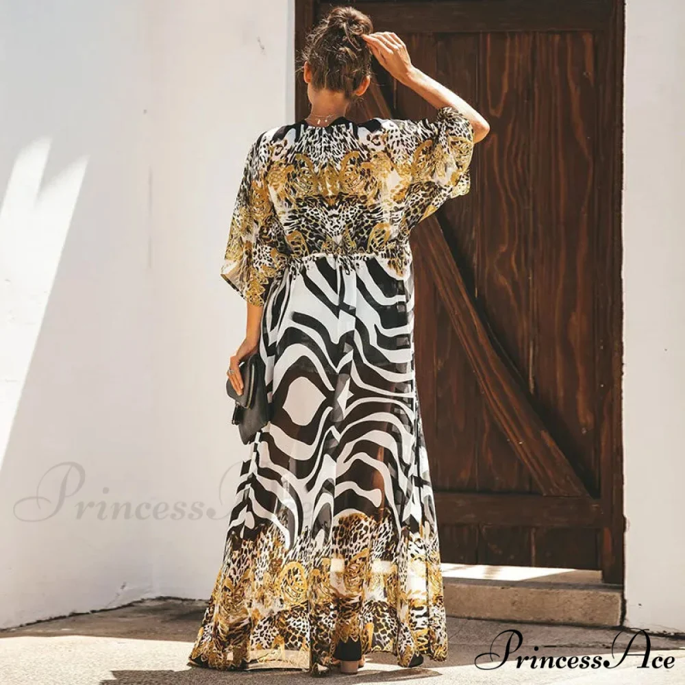 Sheer Cheetah Pattern Kimono Hippie Swimsuit Cover Up - Image 3