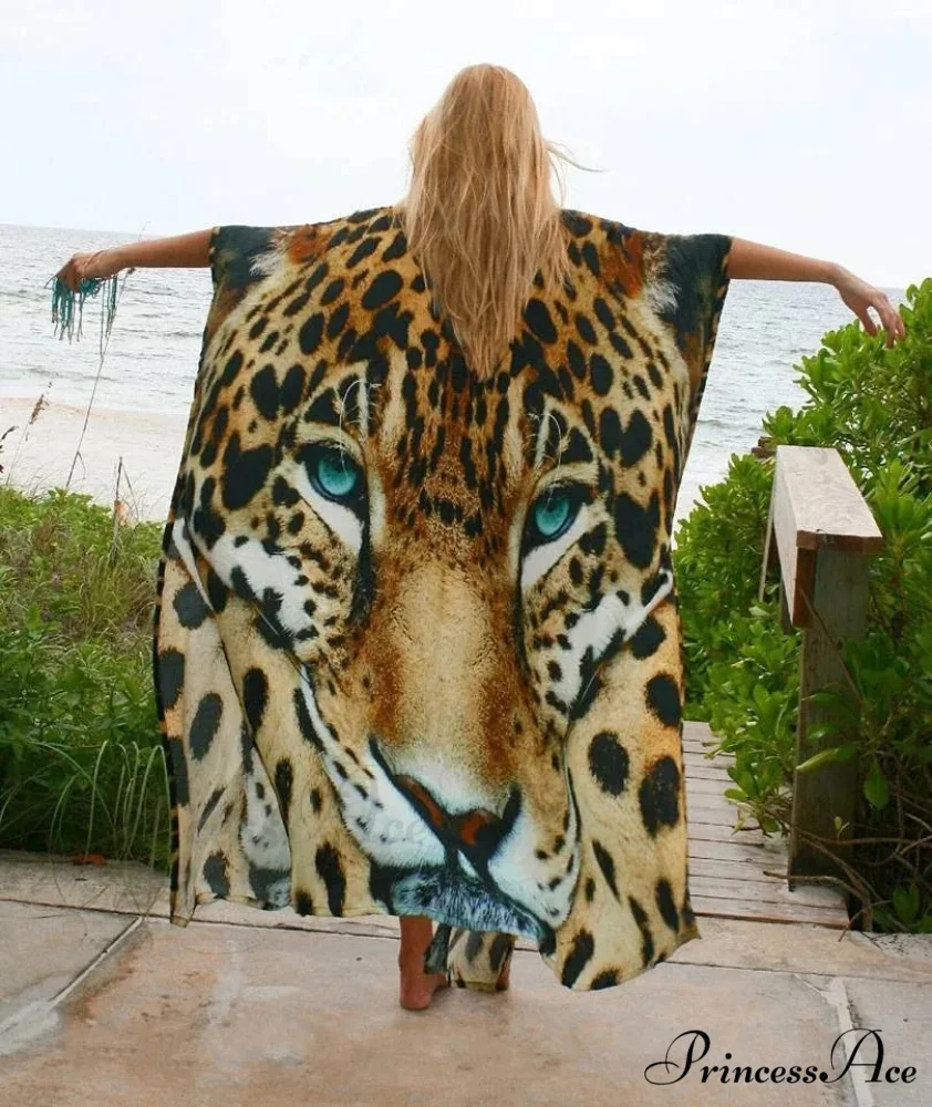 Sheer Cheetah Pattern Kimono Hippie Swimsuit Cover Up - Image 6