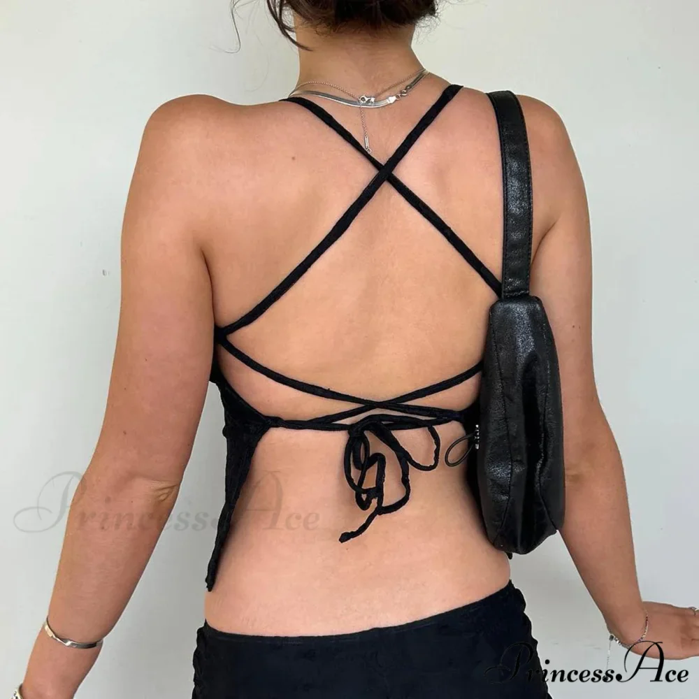 Sheer Cross Back Lace Crop Top - Image 6