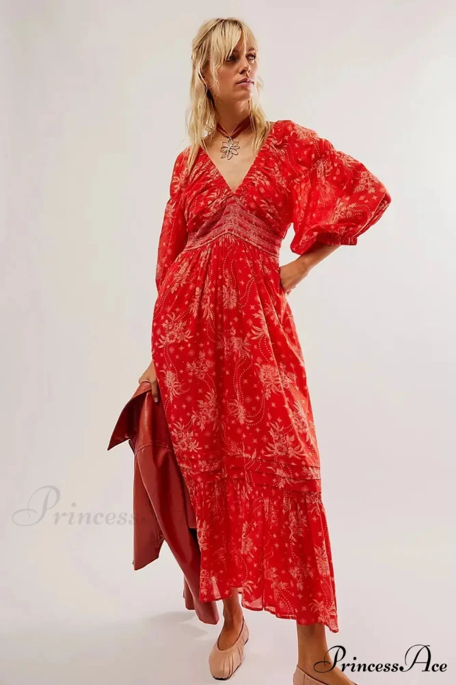 Sheer Extended Sleeve Festive Flower Bohemian Dress - Image 2