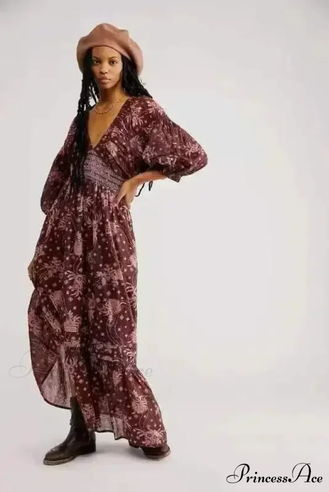 Sheer Extended Sleeve Festive Flower Bohemian Dress - Image 3