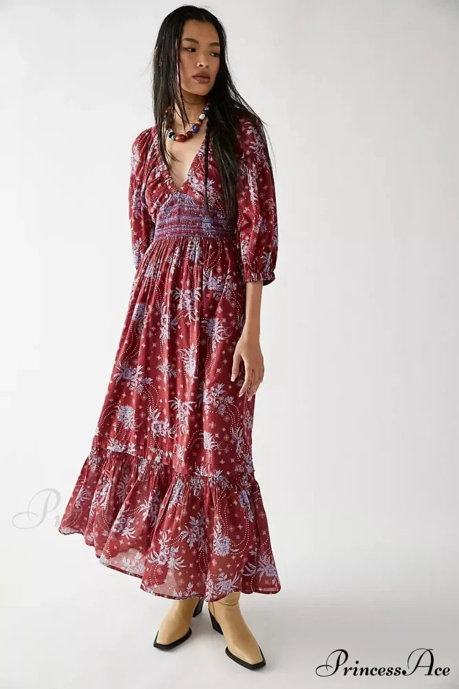 Sheer Extended Sleeve Festive Flower Bohemian Dress - Image 4