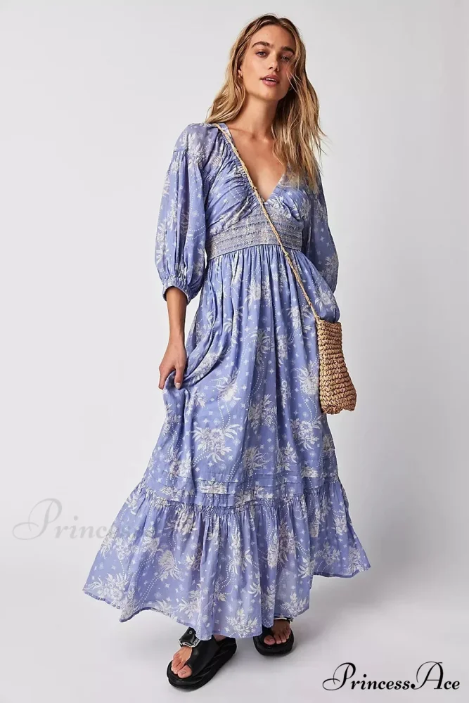 Sheer Extended Sleeve Festive Flower Bohemian Dress - Image 5