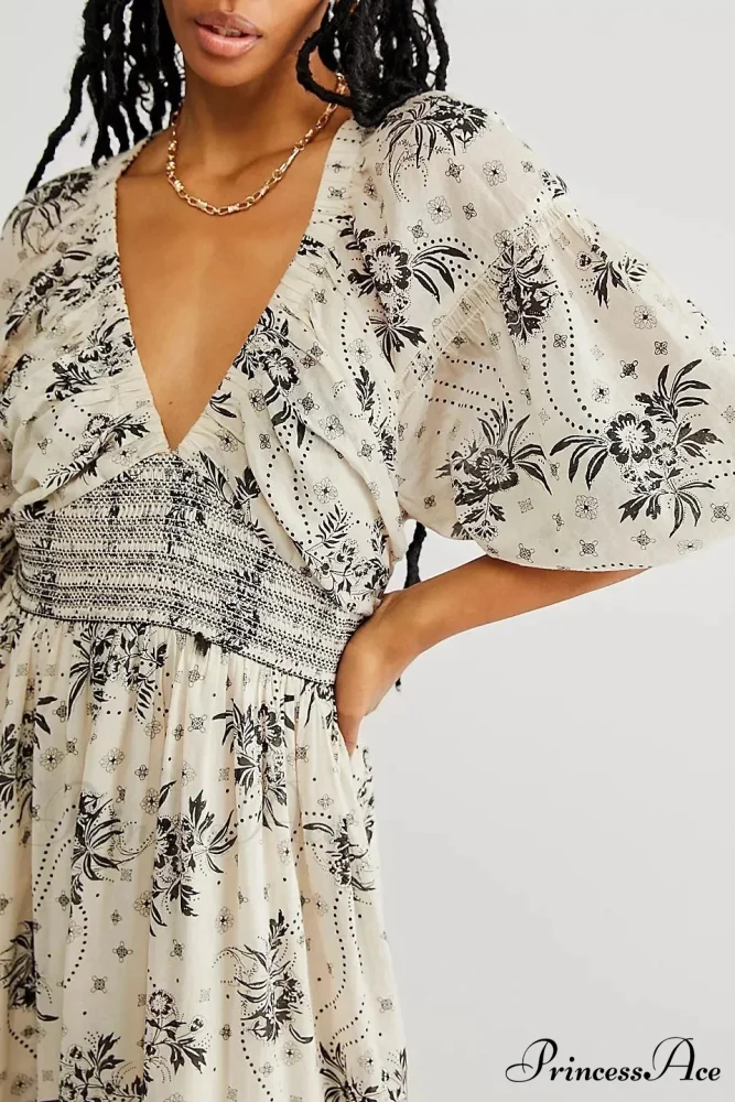 Sheer Extended Sleeve Festive Flower Bohemian Dress - Image 6