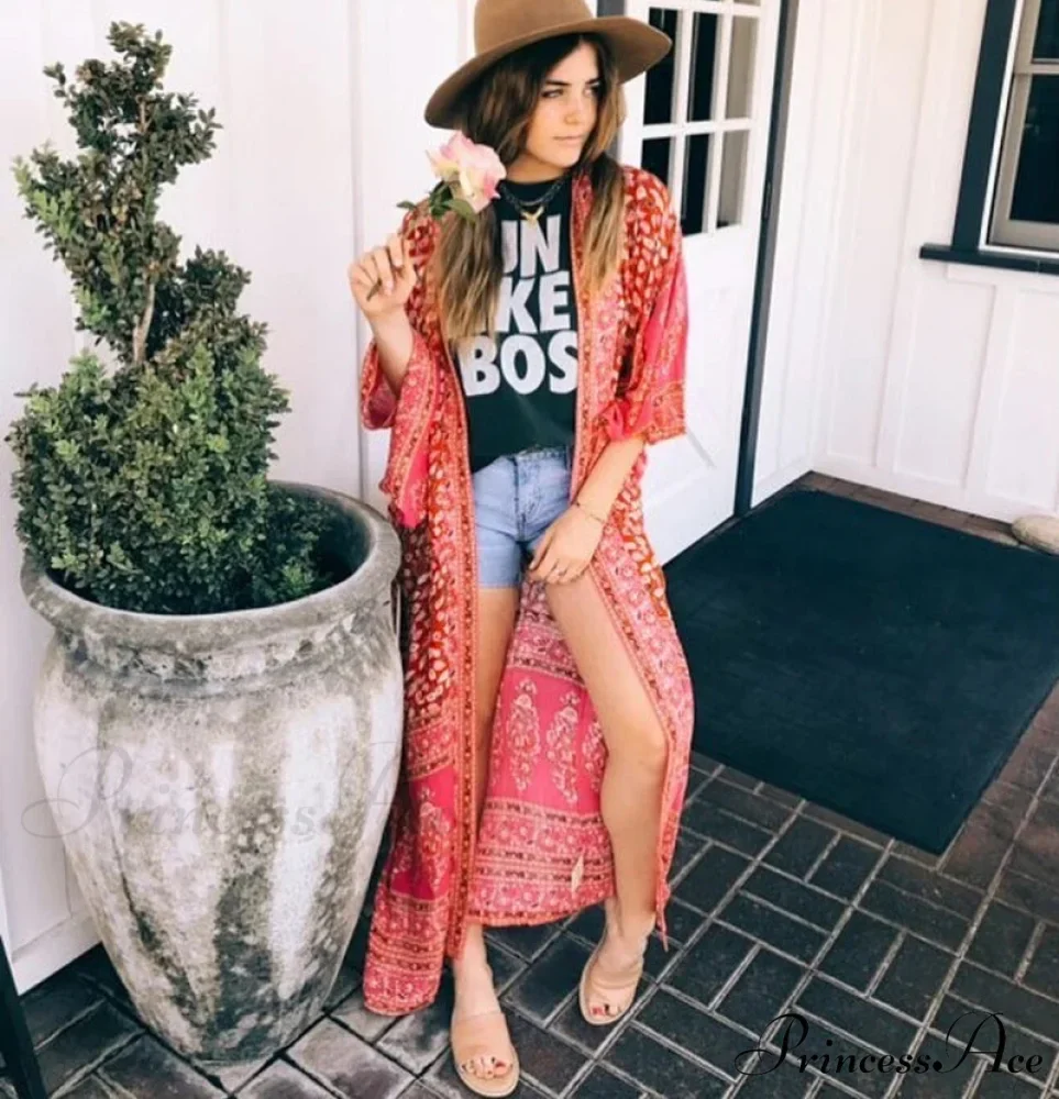 Sheer Flower Pattern Extended Sleeve Bohemian Wrap - Image 11