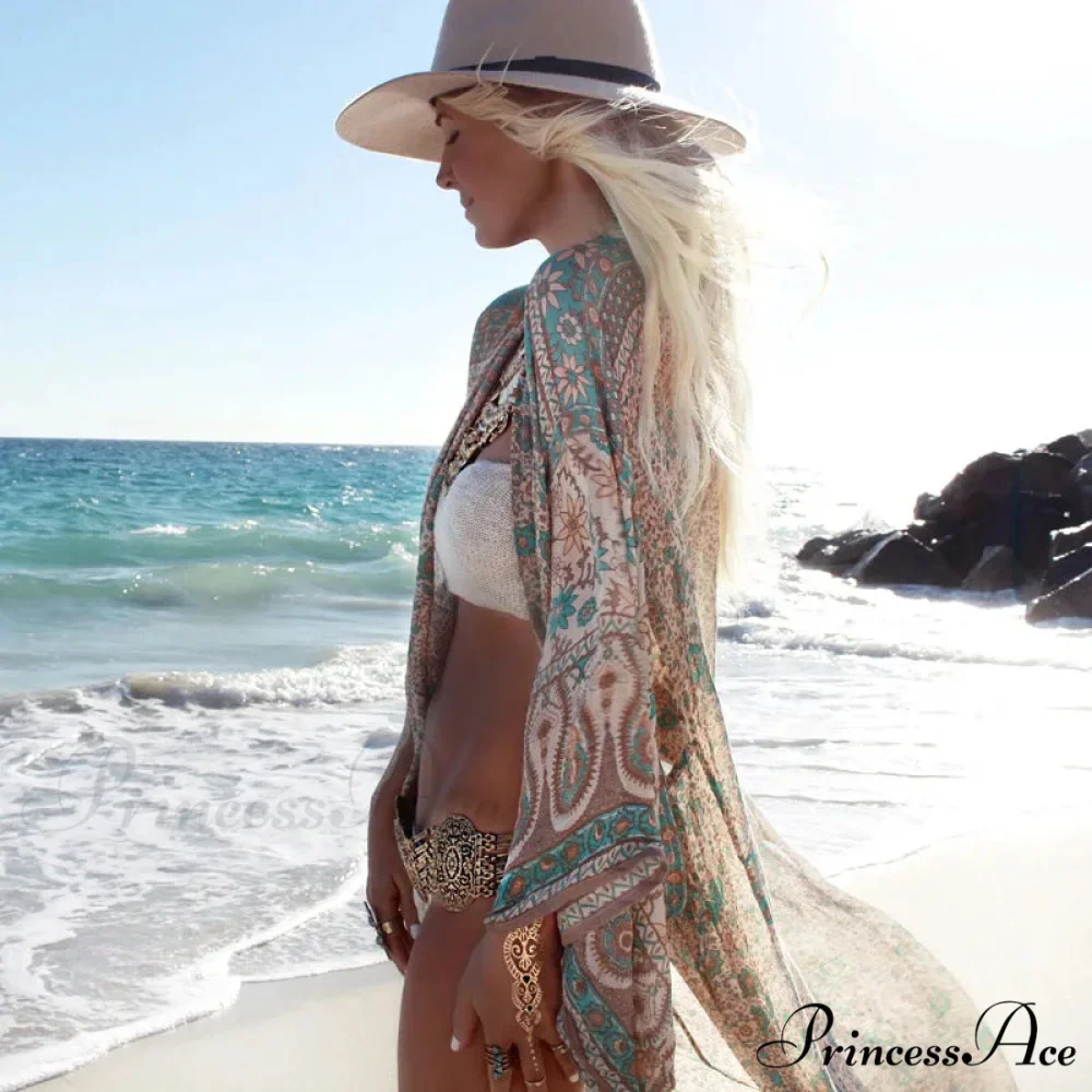 Sheer Flower Pattern Extended Sleeve Bohemian Wrap - Image 12