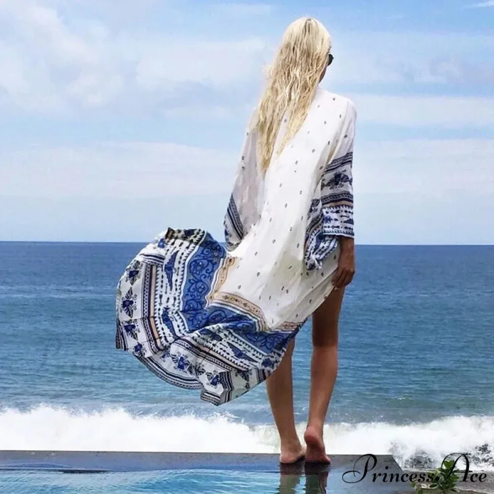 Sheer Flower Pattern Extended Sleeve Bohemian Wrap - Image 4