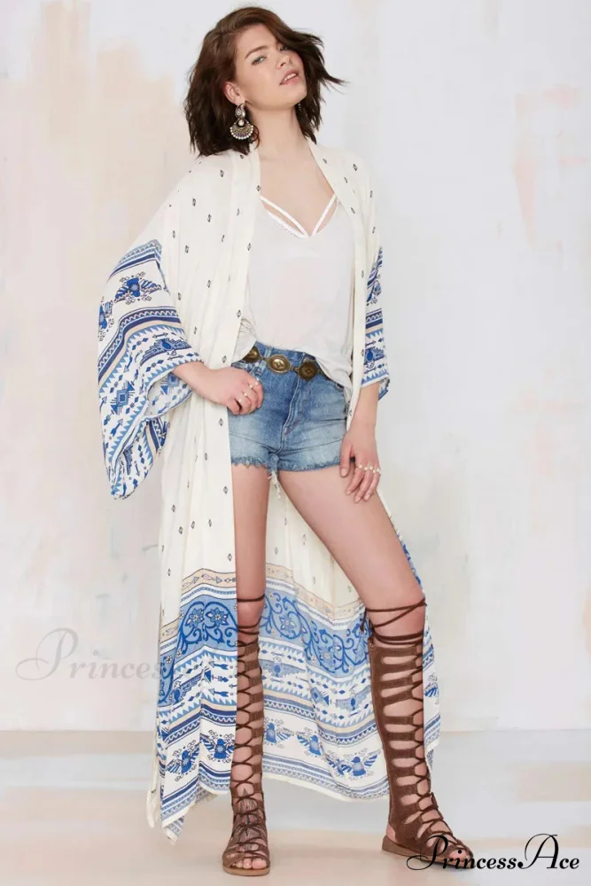 Sheer Flower Pattern Extended Sleeve Bohemian Wrap - Image 5