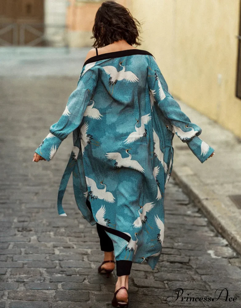 Sheer Flower Pattern Extended Sleeve Bohemian Wrap - Image 7