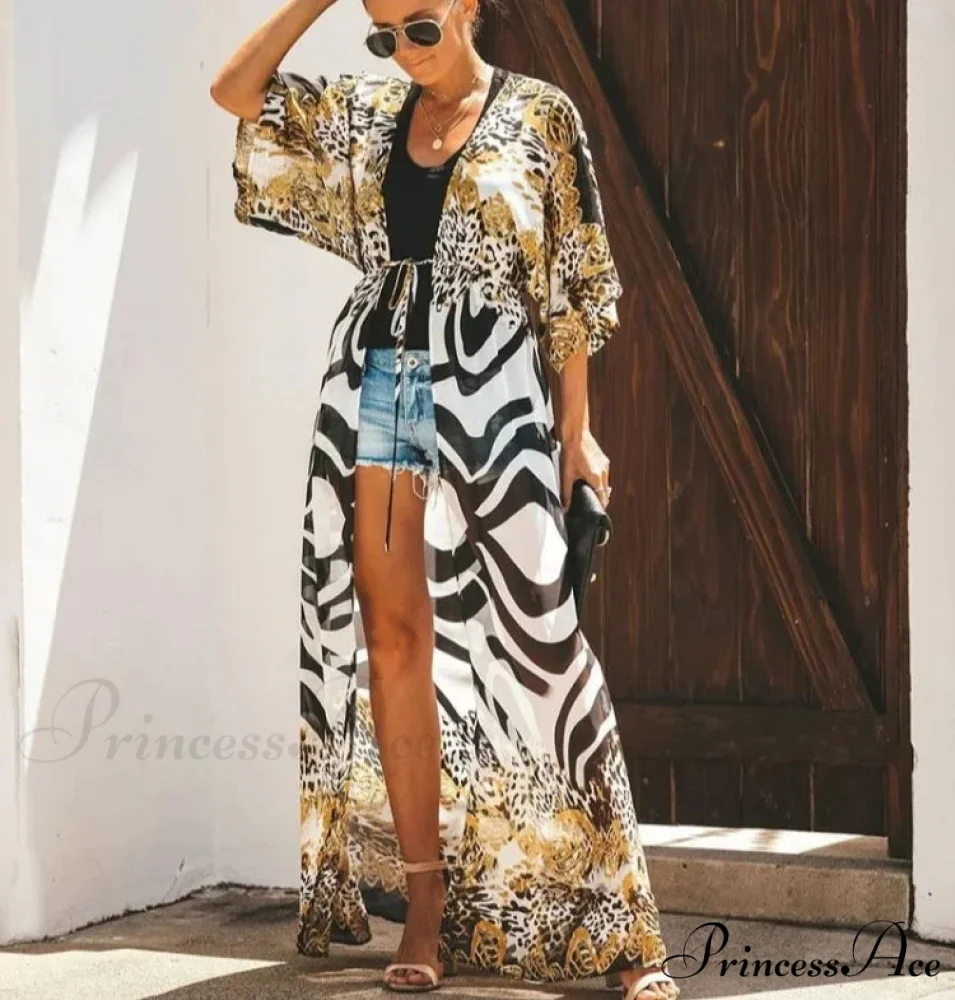 Sheer Leopard Print Kimono Bohemian Beach Cover up - Image 2
