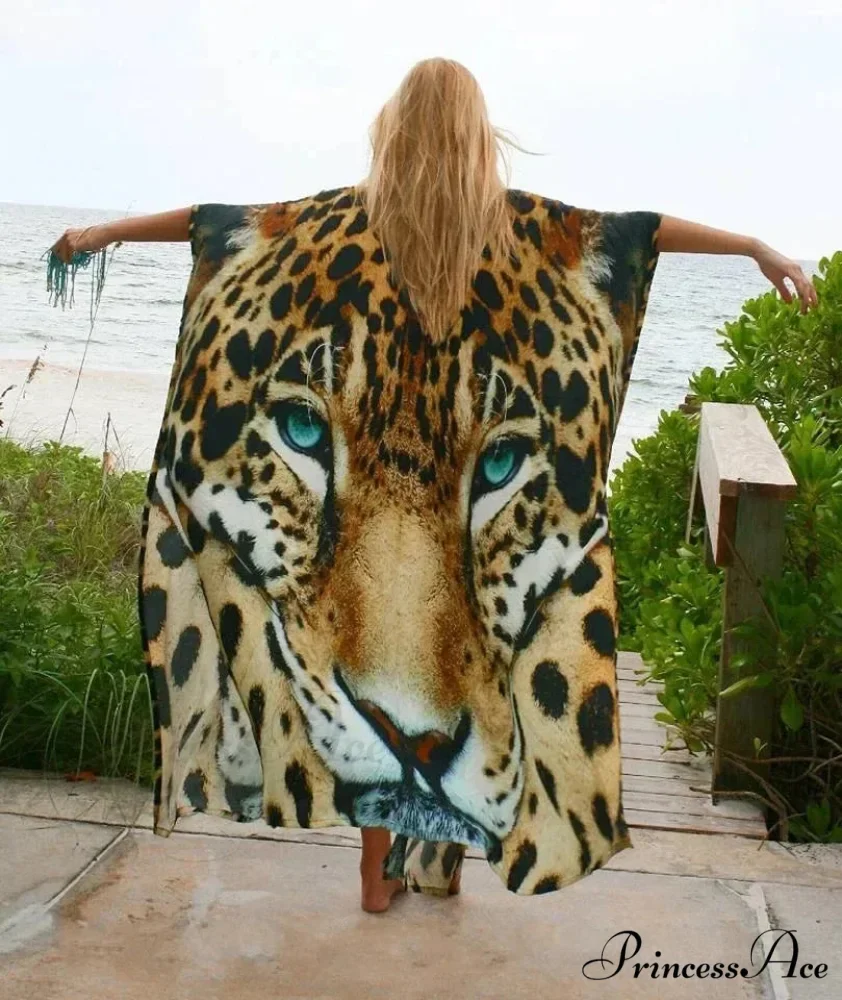 Sheer Leopard Print Kimono Bohemian Beach Cover up - Image 6