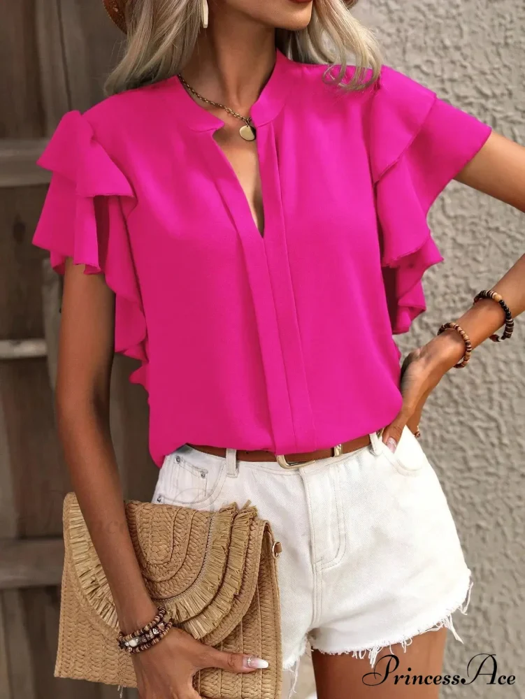 Sheer Plunging Neck Frill Sleeve Top 2000s Top - Image 10