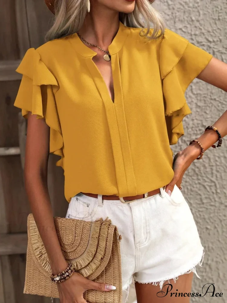 Sheer Plunging Neck Frill Sleeve Top 2000s Top - Image 2