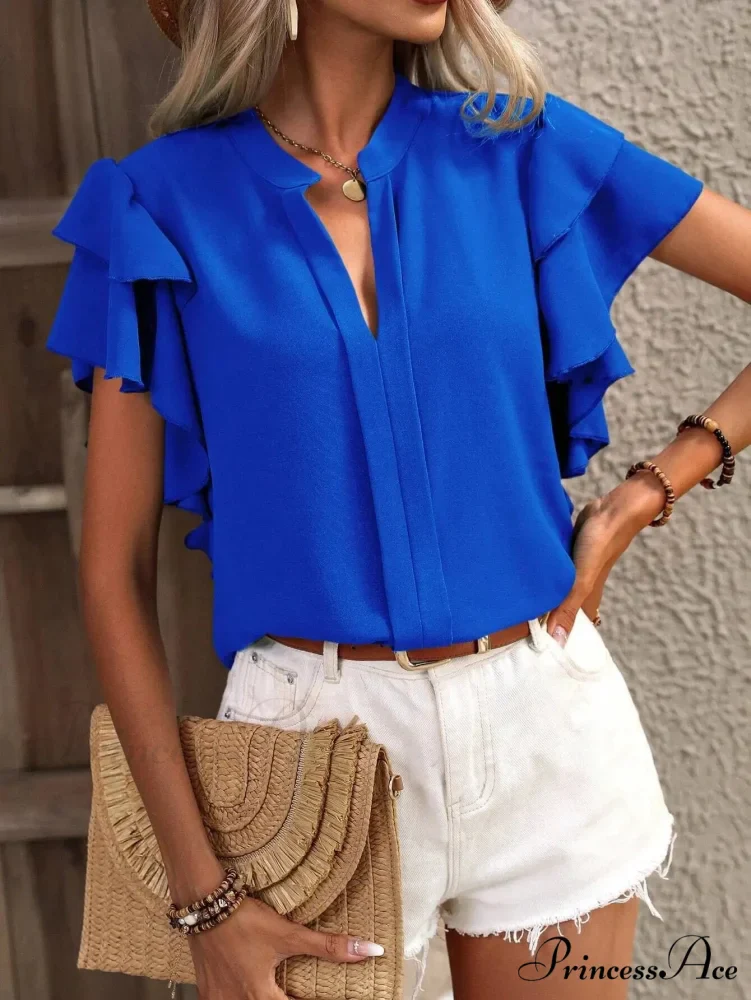 Sheer Plunging Neck Frill Sleeve Top 2000s Top - Image 7