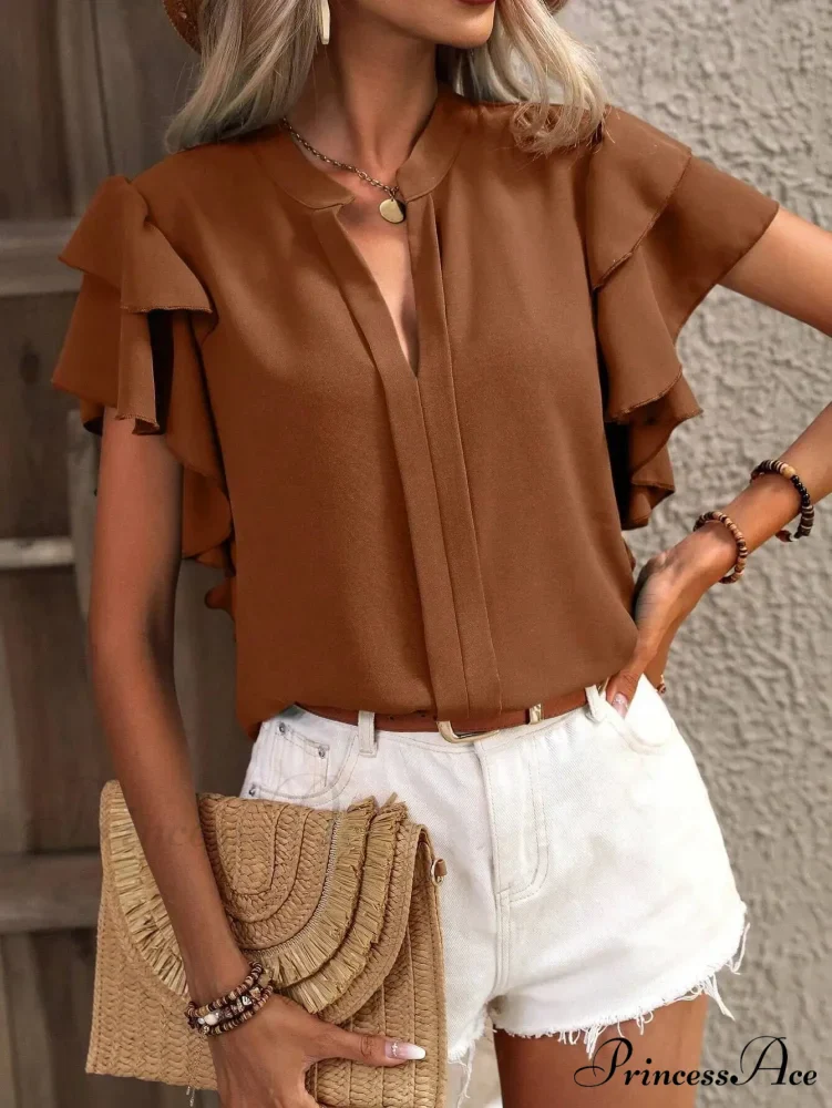 Sheer Plunging Neck Frill Sleeve Top 2000s Top - Image 8