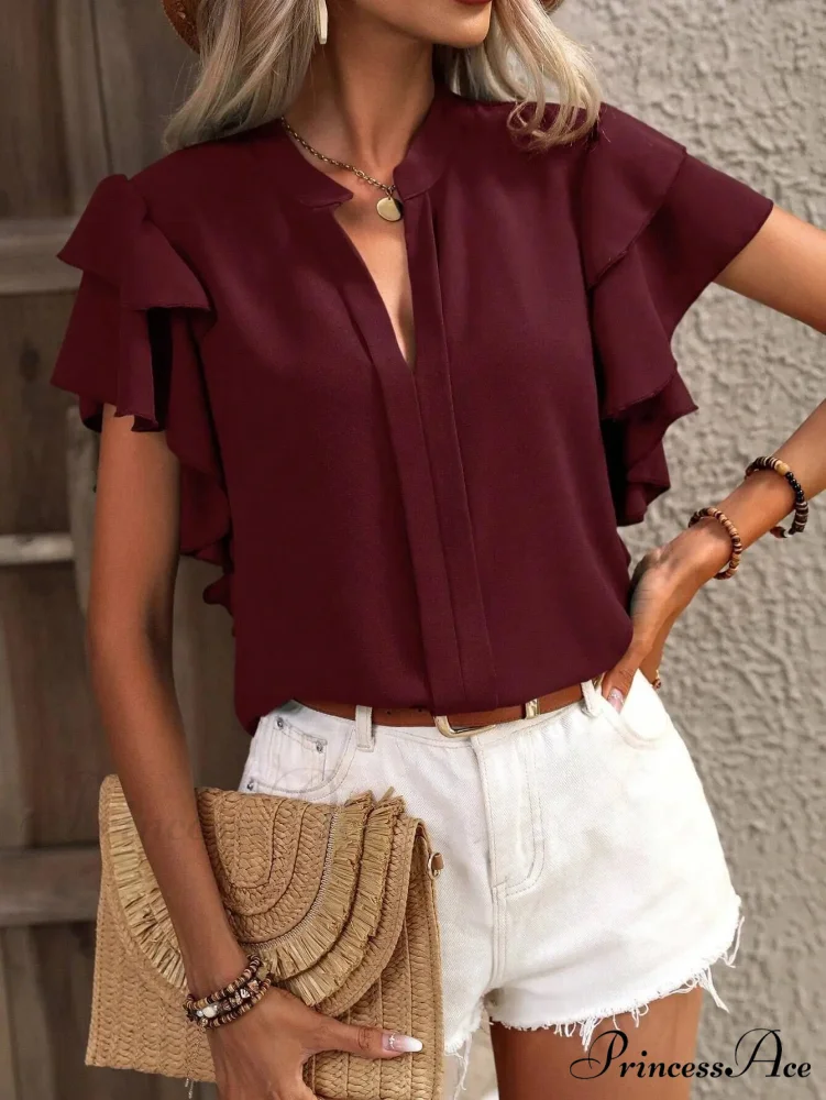 Sheer Plunging Neck Frill Sleeve Top 2000s Top - Image 9