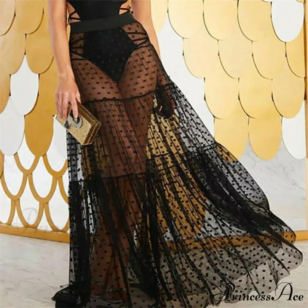 Sheer Polka Dot See-Through Maxi Skirt Marriage Celebration Skirt - Image 2