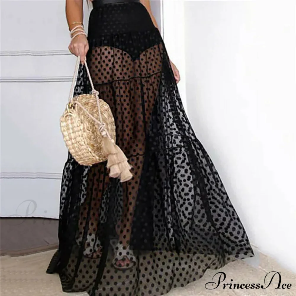 Sheer Polka Dot See-Through Maxi Skirt Marriage Celebration Skirt - Image 3