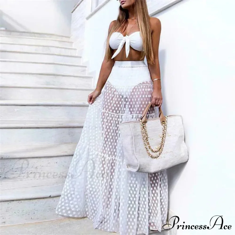 Sheer Polka Dot See-Through Maxi Skirt Marriage Celebration Skirt - Image 5