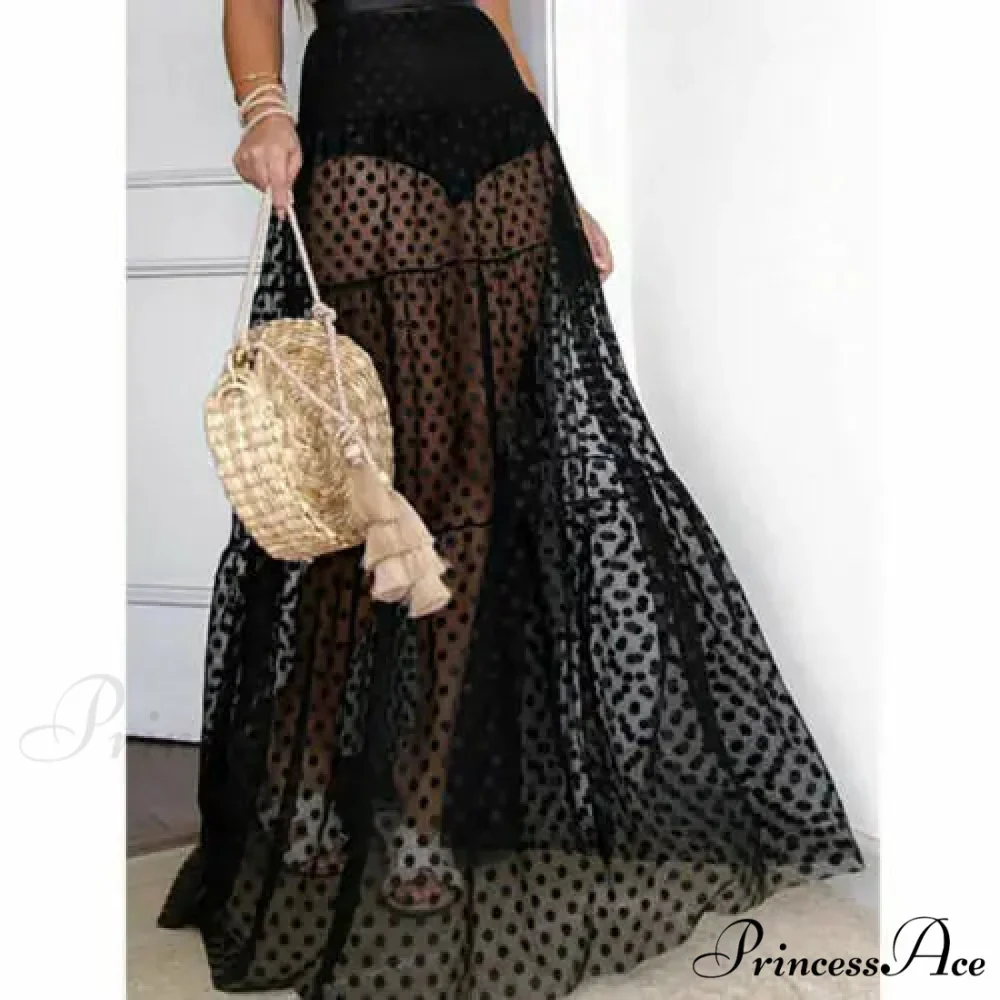 Sheer Polka Dot See-Through Maxi Skirt Marriage Celebration Skirt - Image 7