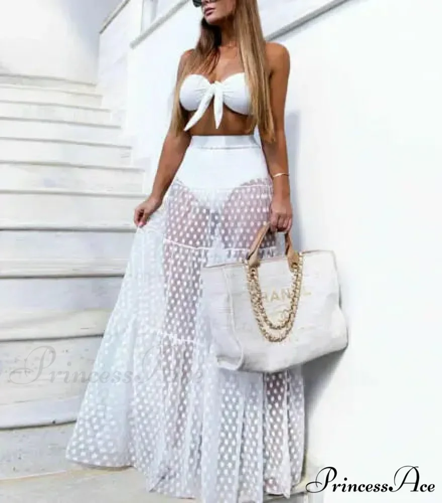 Sheer Polka Dot See-Through Maxi Skirt Marriage Celebration Skirt - Image 8