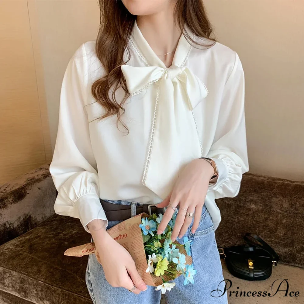 Sheer Ribbon Long Sleeve Workplace Blouse - Image 3