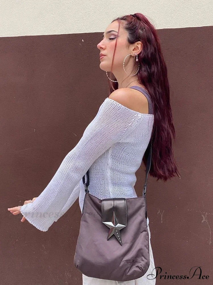 Sheer Shoulder Monochrome Transparent Sweater - Image 3