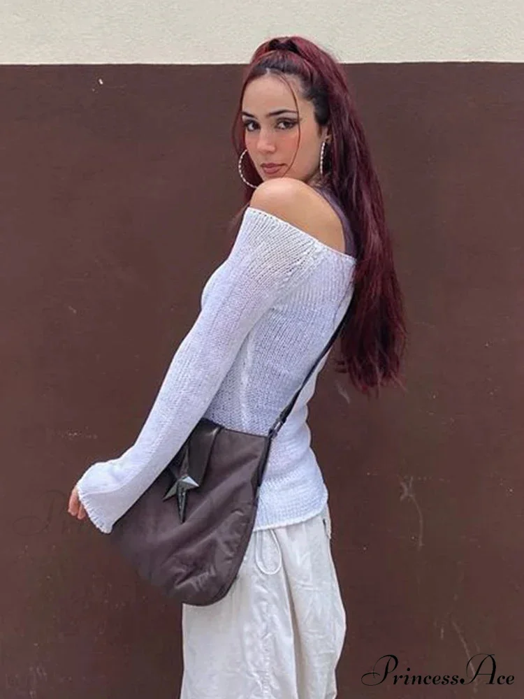 Sheer Shoulder Monochrome Transparent Sweater - Image 4