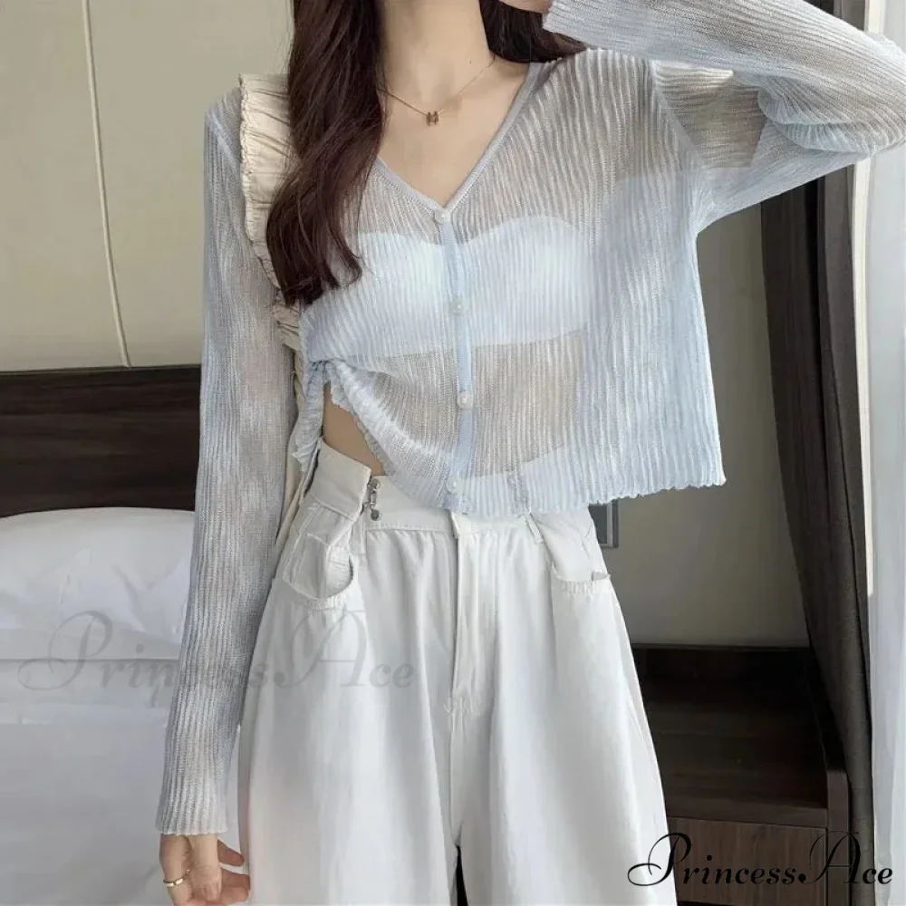 Sheer Silk Transparent Slim Pink Knitted Cardigan - Image 3