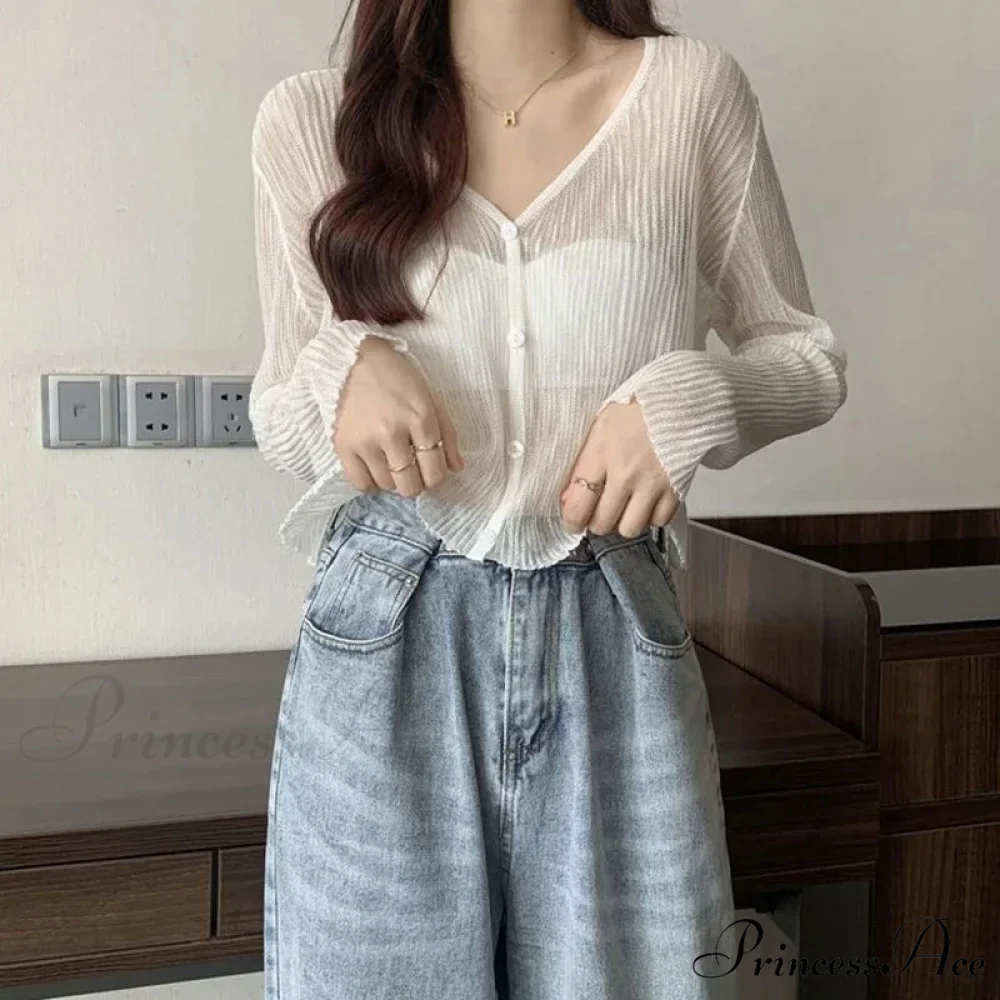 Sheer Silk Transparent Slim Pink Knitted Cardigan - Image 5
