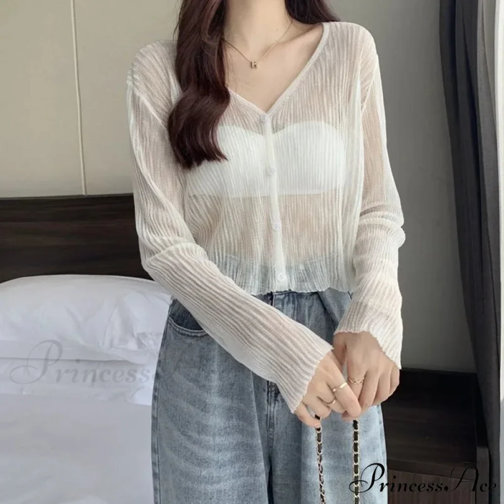 Sheer Silk Transparent Slim Pink Knitted Cardigan - Image 6