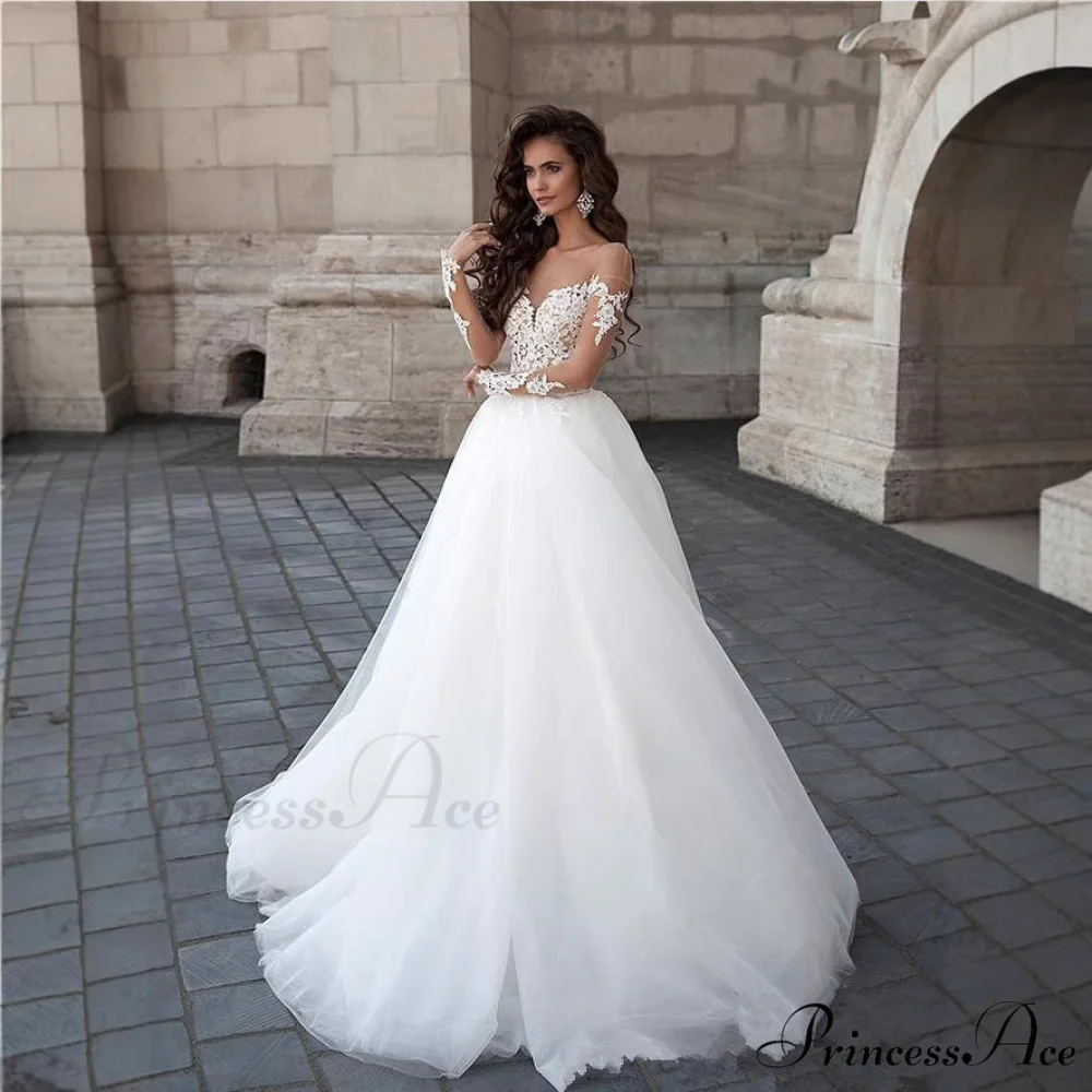 Sheer V-Neck Off-Shoulder Bridal Gown - Image 3