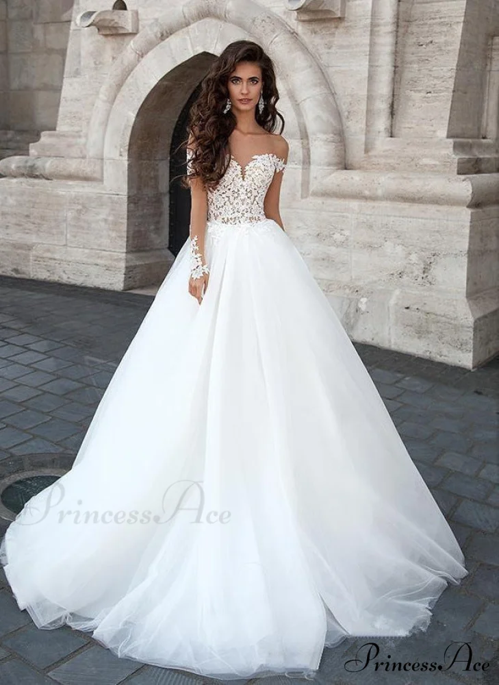 Sheer V-Neck Off-Shoulder Bridal Gown - Image 4
