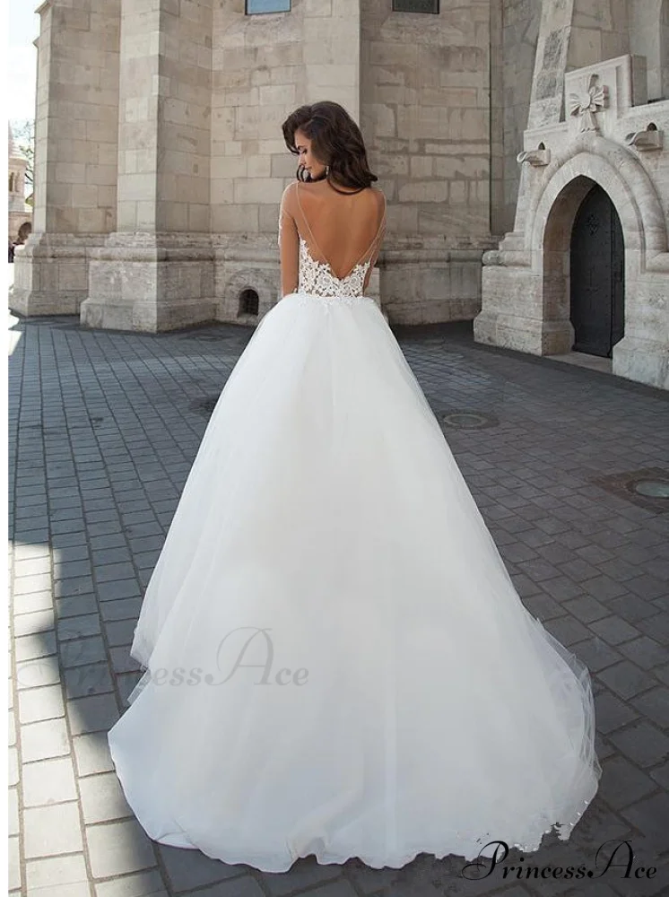 Sheer V-Neck Off-Shoulder Bridal Gown - Image 5