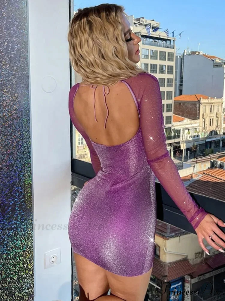 Shimmering Net Wrap Short Dress - Image 3