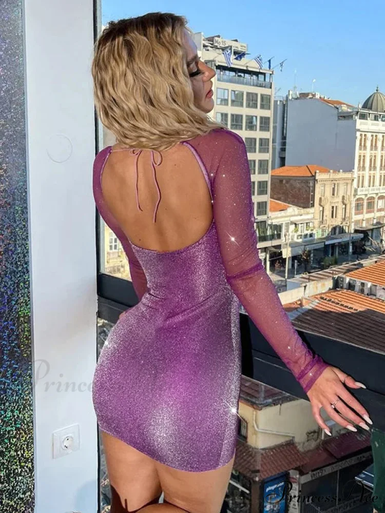 Shimmering Net Wrap Short Dress - Image 8