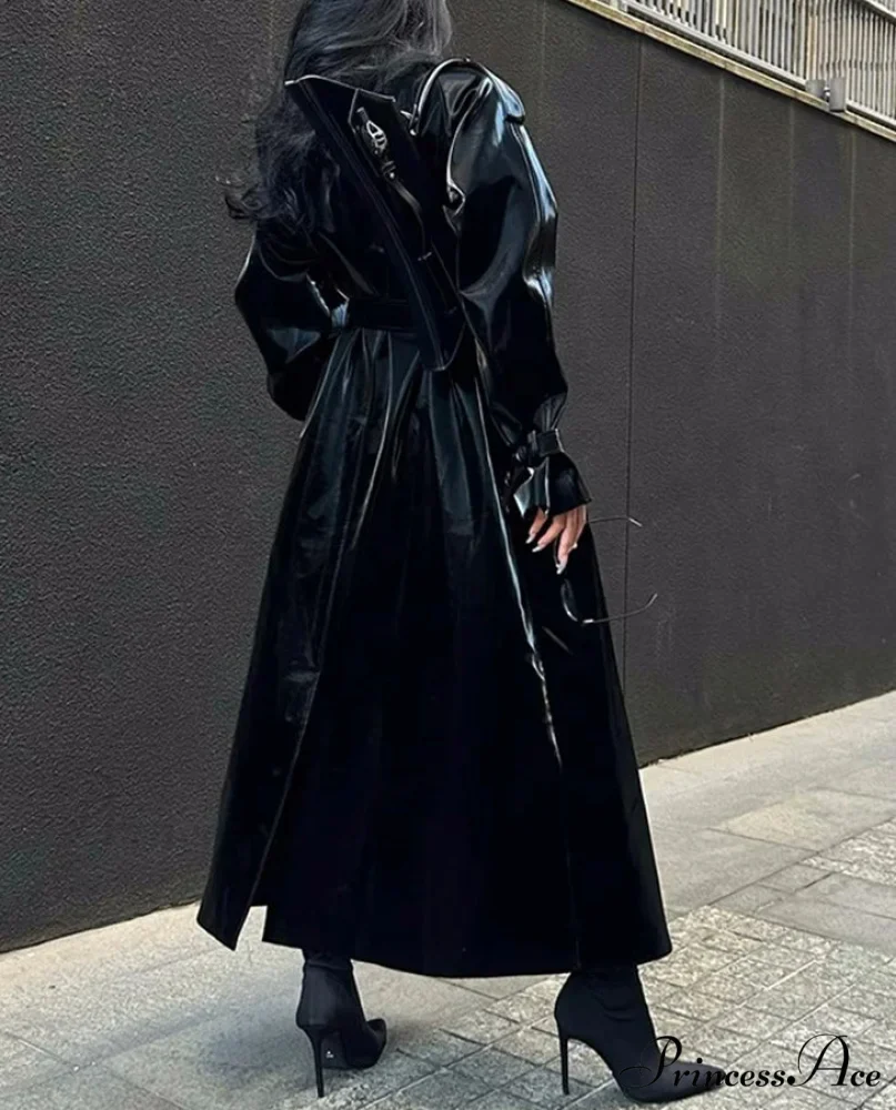 Shiny Patent Leather Trench Overcoat - Image 2