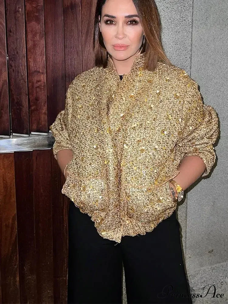 Shiny Sequins Bomber Brief Coat - Image 2