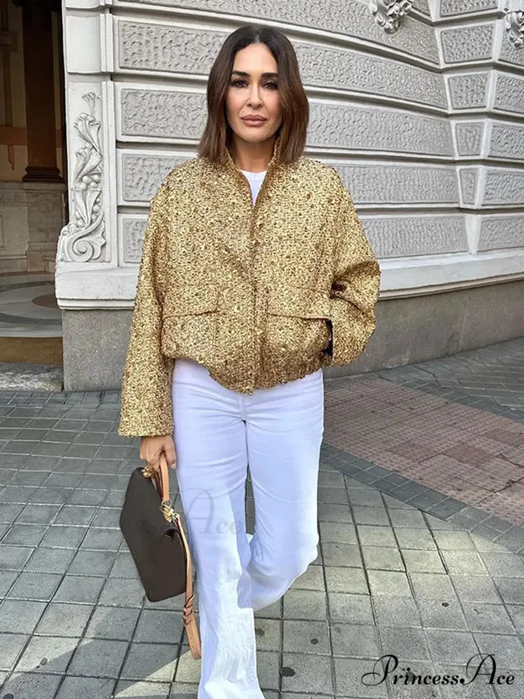 Shiny Sequins Bomber Brief Coat - Image 3