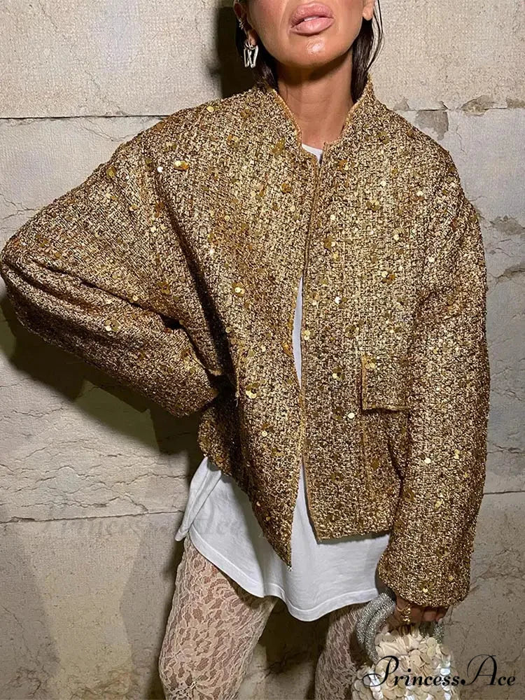 Shiny Sequins Bomber Brief Coat - Image 4