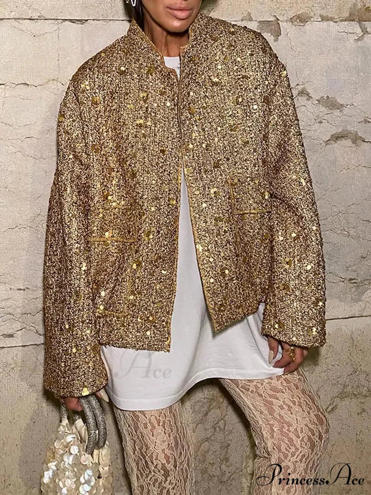 Shiny Sequins Bomber Brief Coat - Image 5