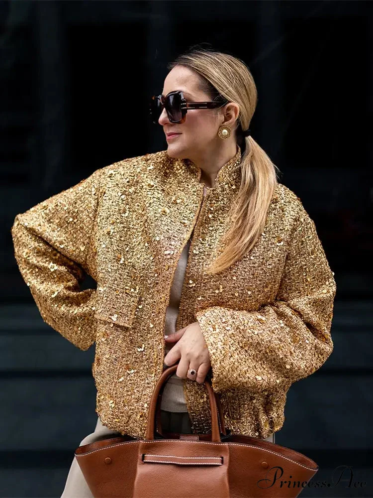 Shiny Sequins Bomber Brief Coat - Image 7