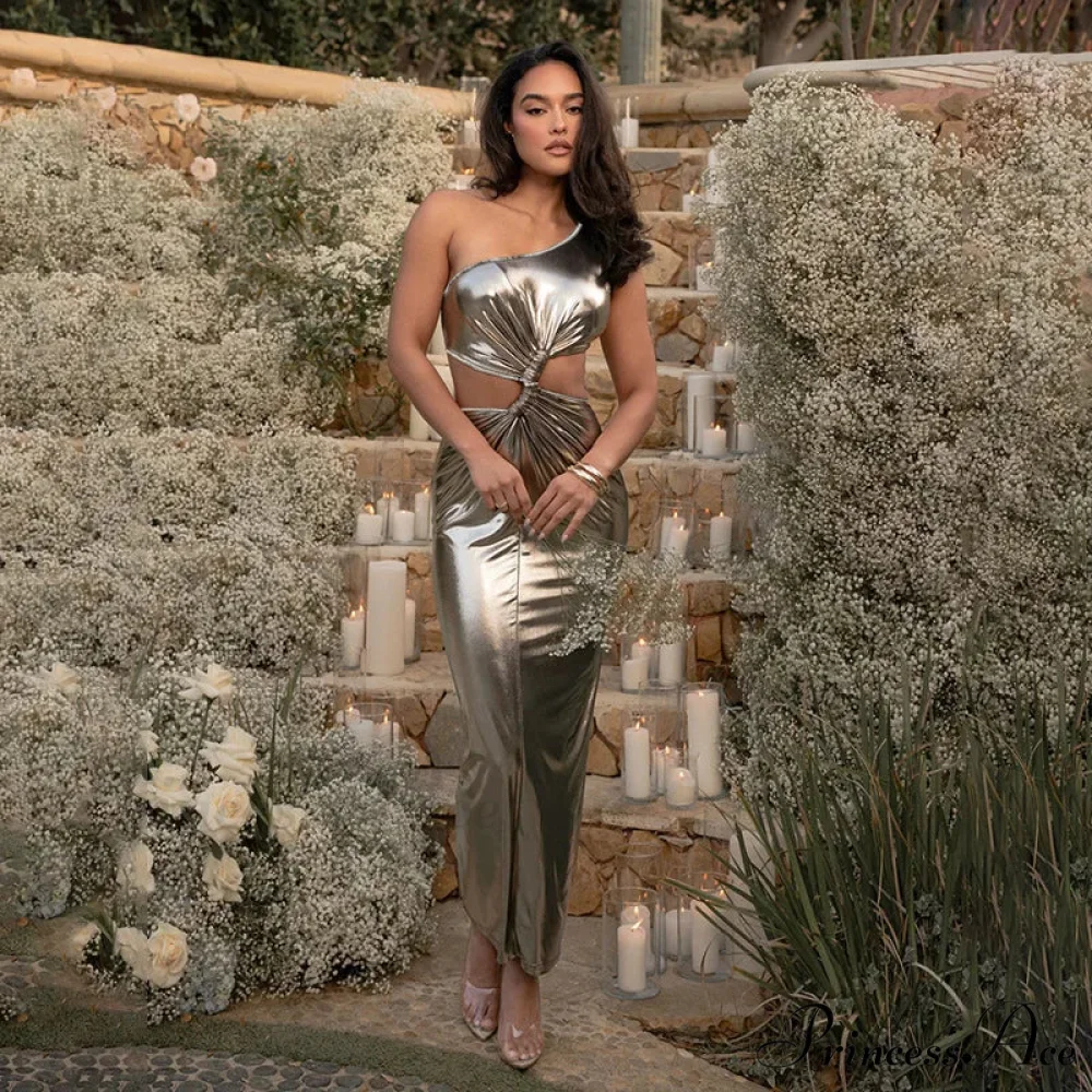 Shiny Sleek Bodycon Midi Holiday Dress - Image 4