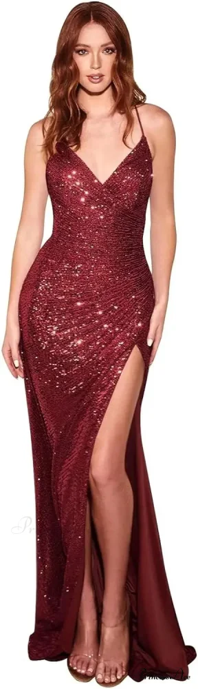 Shiny V-Neck Deep Back Glittery Maxi Dress - Image 8
